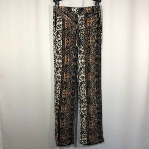 Women’s Stretch Paisley Flare Pants with Front Tie